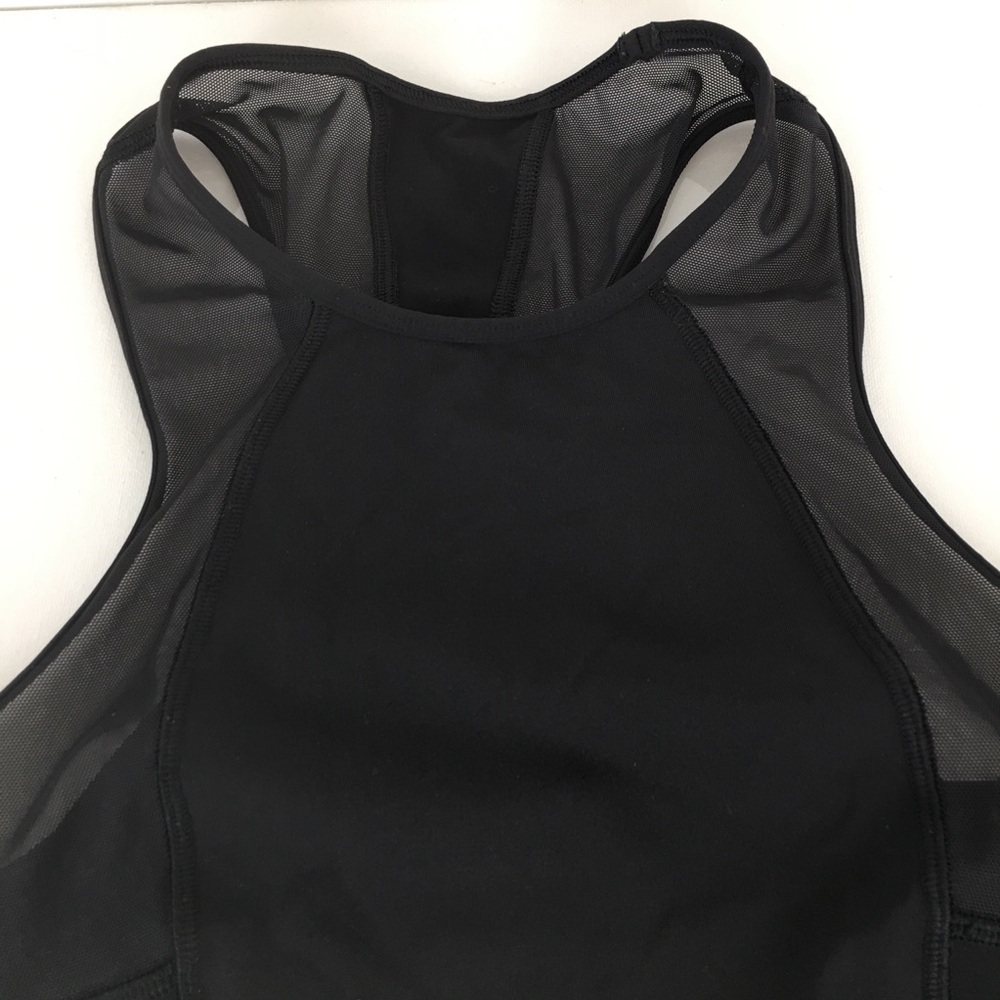 Lululemon Cropped Workout Tank Top Black Sheer Mesh Panels Athletic Racerback - Picture 6 of 13